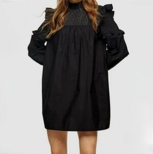 TOPSHOP Black Ruffle Long Sleeve Dress